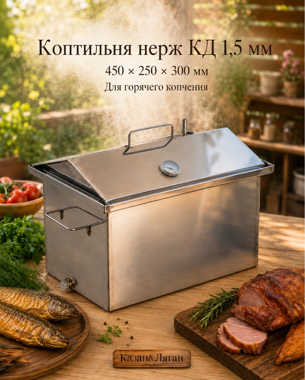 Коптильня нерж "КД универсальная" 450х250х300 1,5 мм у/д