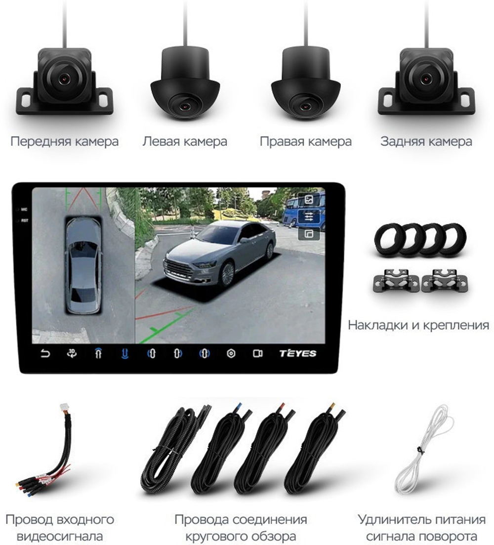 Магнитола для Mazda CX-3 2014-2023 (цветной экран) - Teyes CC3-2K-360 монитор 10.36" 2K QLED на Android 10, 6+128Гб, CarPlay, 4G SIM-слот, 4 камеры в комплекте