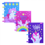 Блокнот А6, Yalong, цветные кольца, пластиковая обложка, клетка, 100 л., "Единороги", ассорти