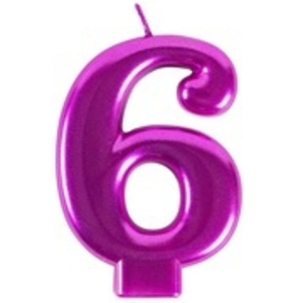 Свеча -цифра "6" Ярко-розовая 8см/G