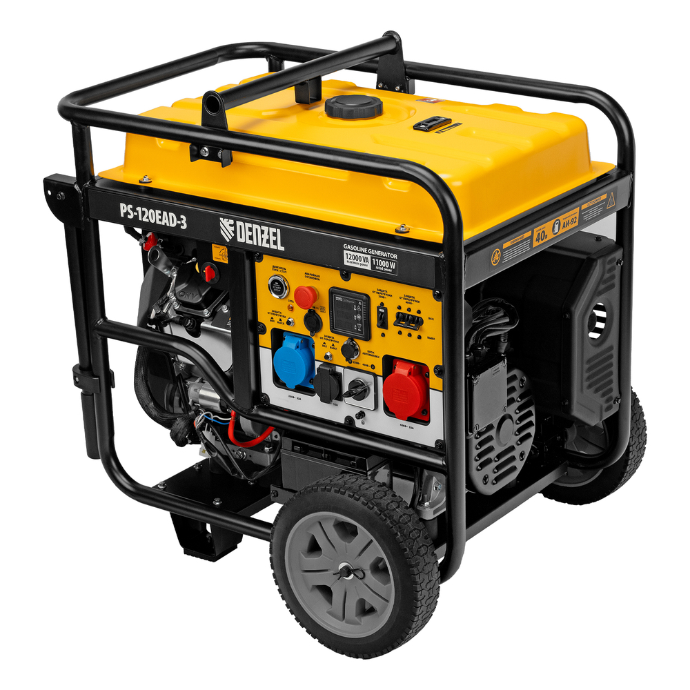 Генератор бензиновый PS-120EAD-3, 12 кВт,230/400 В, 40л, разъем ATS,перекл.режима,эл.старт Denzel
