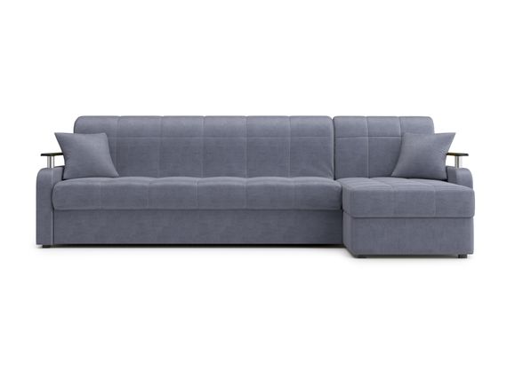 Диван угловой с оттоманкой Денвер 1,2 - Velutto 32 серый/ коричневая накладка