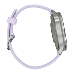 Спортивные часы Garmin Venu 4, 41 мм, силиконовый ремешок цвета «барвинка» Безель из нержавеющей стали серебристого цвета, корпус серебристого цвета, AMOLED-дисплей со стеклом Gorilla Glass. Ремешок с классической застёжкой — на запястье обхватом 110–175