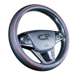 Оплетка на руль круглая CarFashion -М- «TILTAN» 31430 - Экокожа - черный/шов красный