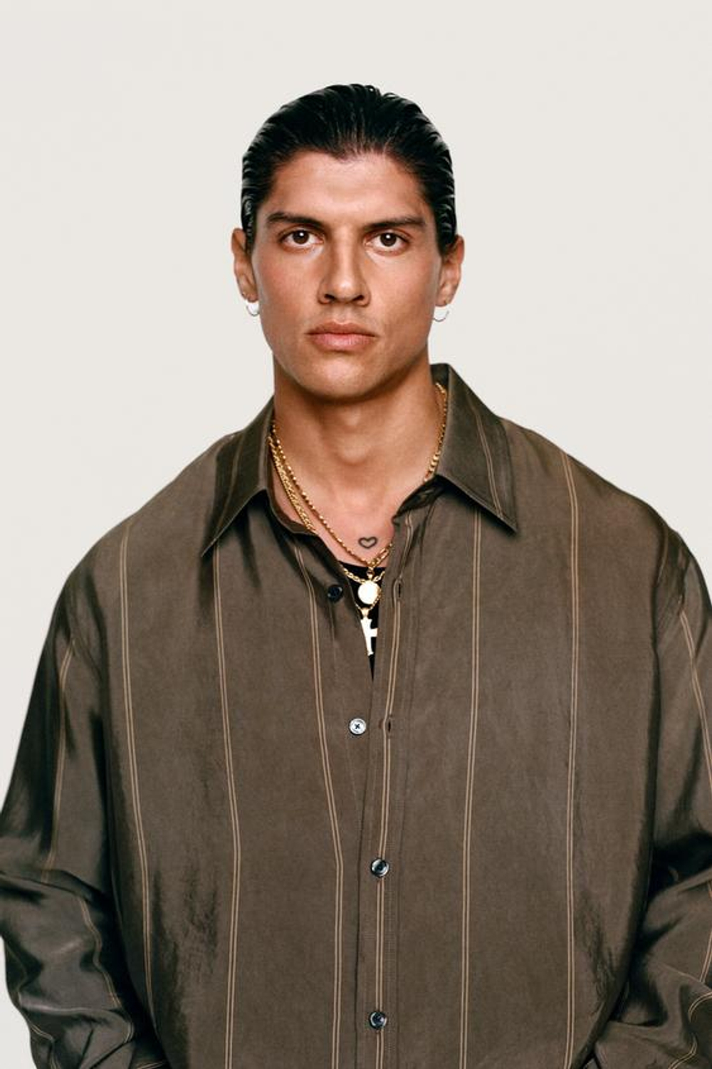 ZARA X WILLY CHAVARRIA РУБАШКА ИЗ ЖАККАРДА CUPRO, СЕРО-ЗЕЛЕНЫЙ