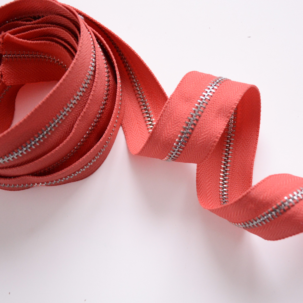 Молния металлическая №5, Насыщенный коралл, цена за 10 см.