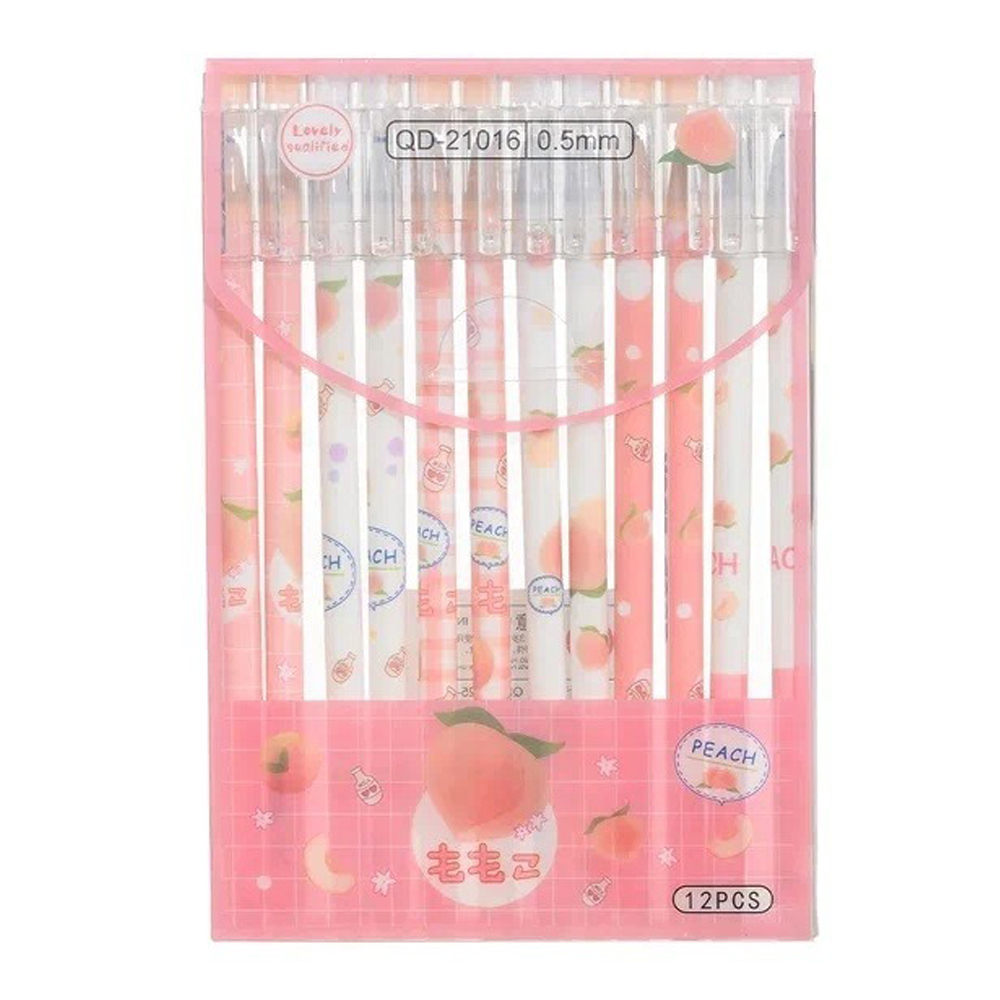 Ручка гелевая, пиши-стирай, Basir, синие чернила, серия "Персик", корпус с рисунком, 12 шт