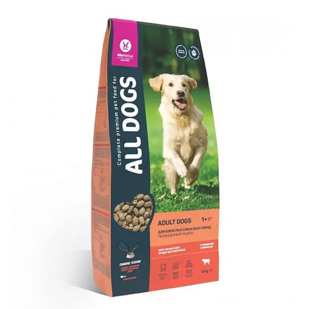 ALL DOGS корм сухой д/взр. соб. с говядиной и овощами, пп, 13 кг