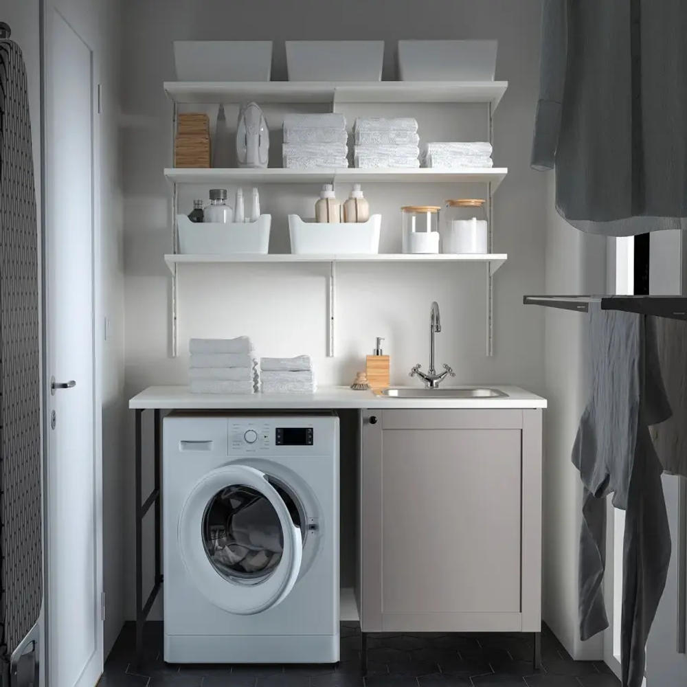 Шкаф под раковину - IKEA ENHET, 139х63.5х90.5 см, белый/серый/антрацит, ЭНХЕТ ИКЕА