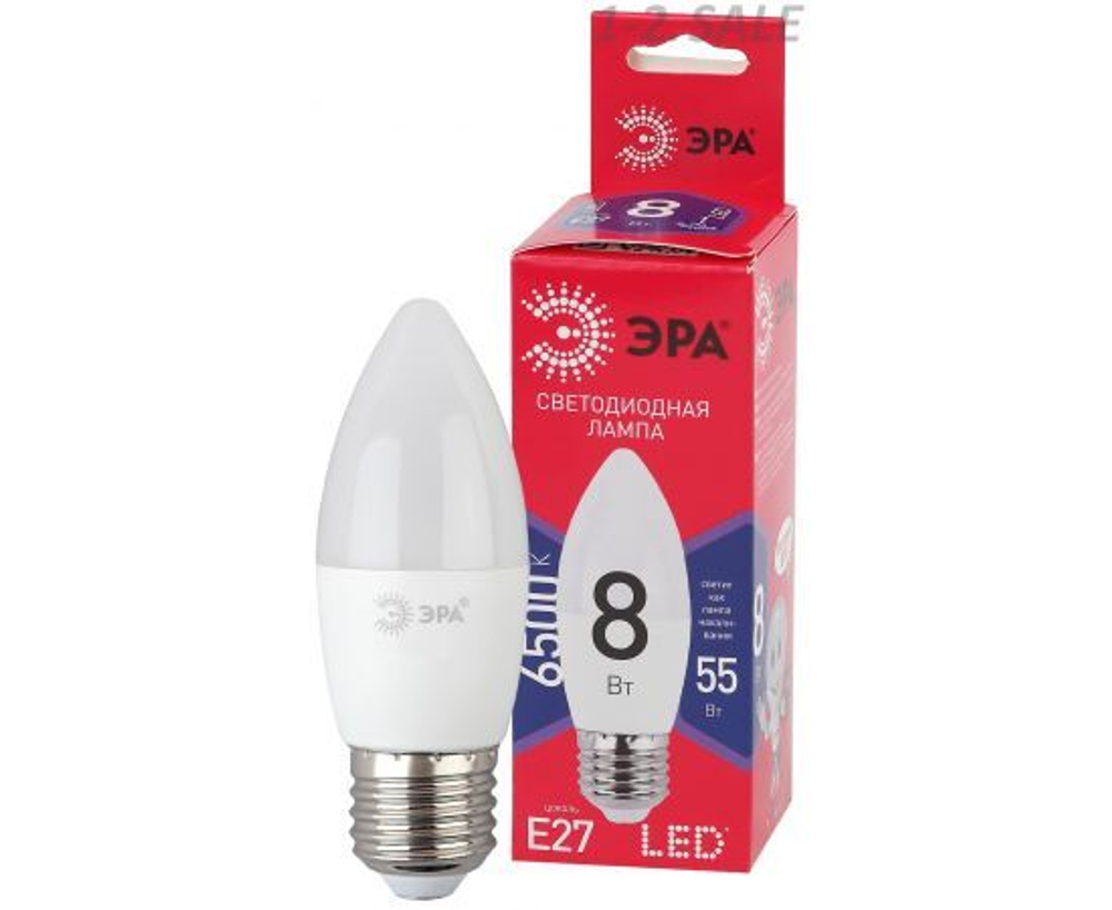 Лапочка ЭРА ECO свеча B35 E14 8W(640lm) 6500K 6K 100х37 B35-8W-865-E14 5888, 1 шт.