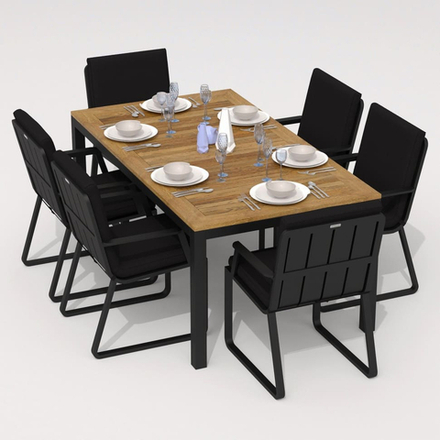 Обеденная группа Ideal Patio ТЕЛЛА  АЛЬБА  каркас карбон, стол тик 180, ткань черная