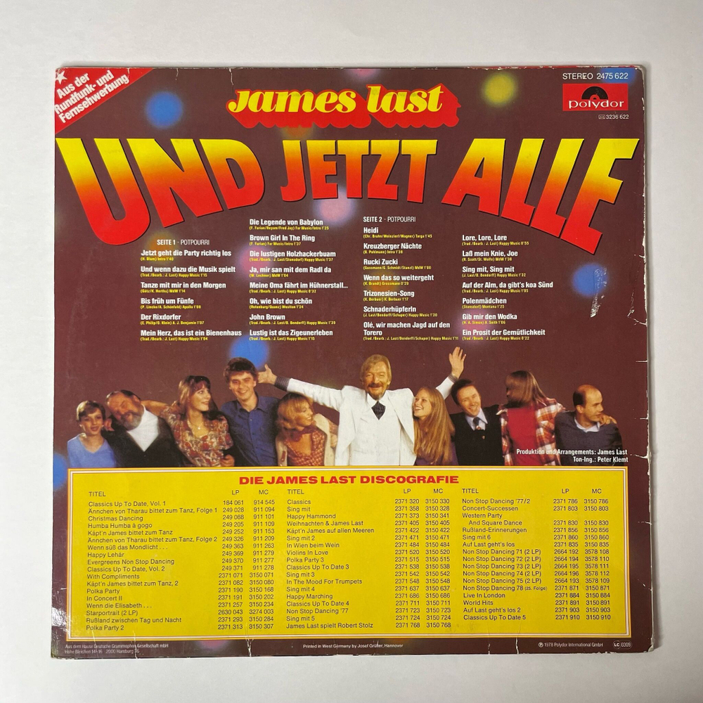 Винтажная виниловая пластинка LP James Last Джеймс Ласт Und Jetzt Alle (Germany 1978)