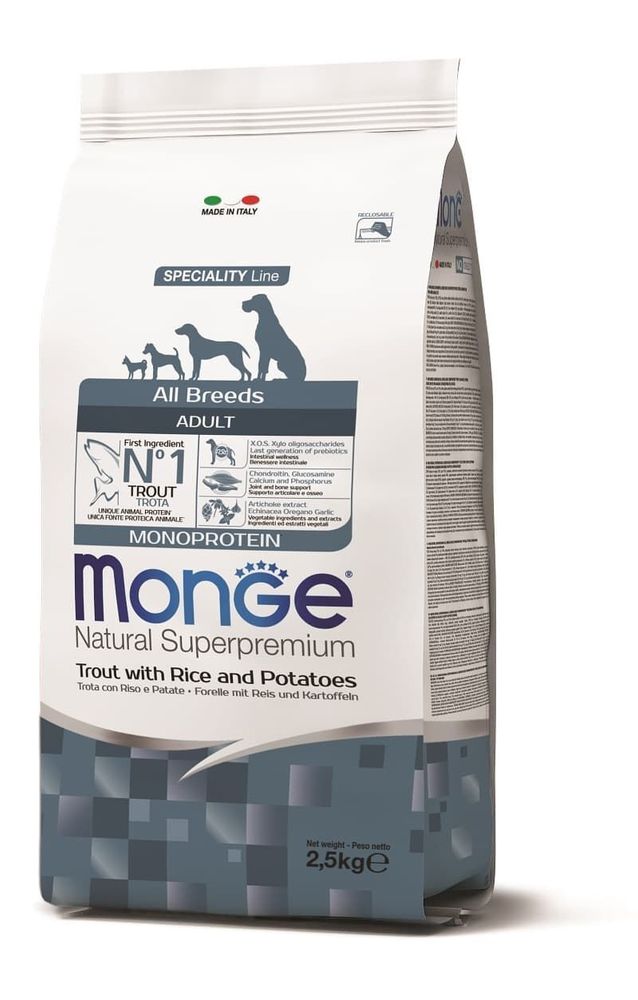 Monge Dog Monoprotein корм для собак всех пород форель с рисом и картофелем 2,5 кг