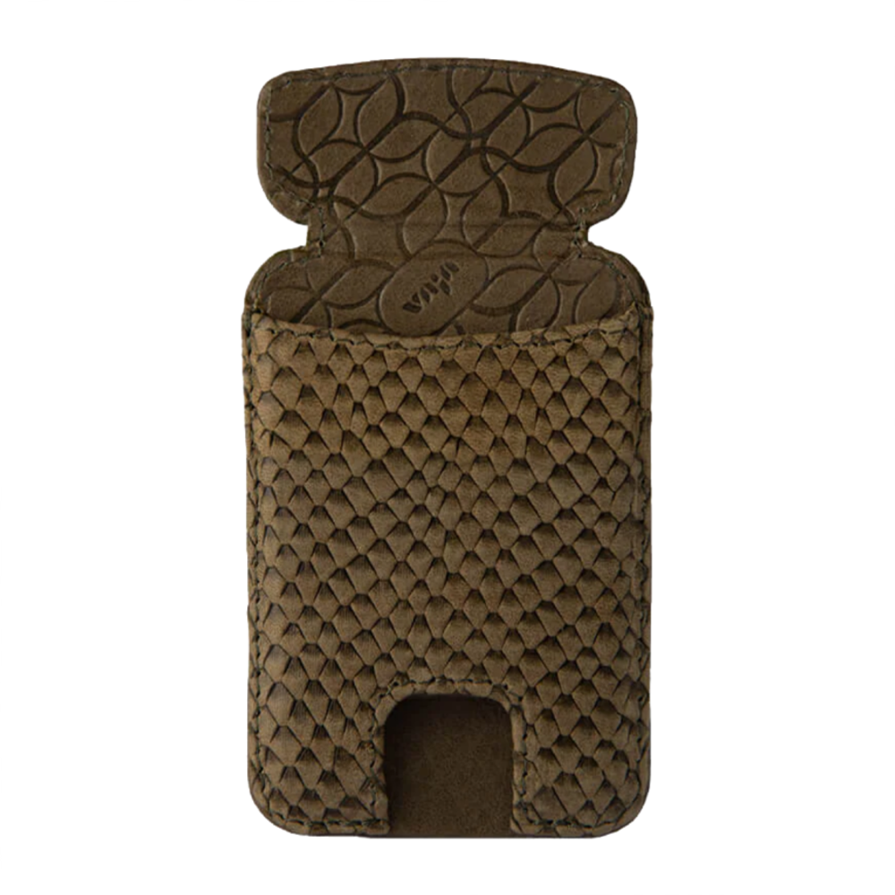 Магнитный кожаный чехол-бумажник Vaja V-Mag Mini Wallet Kobra Картхолдер ручной работы из натуральной кожи со змеиной фактурой и магнитной застёжкой. Вмещает до трёх карт (со временем — до семи)