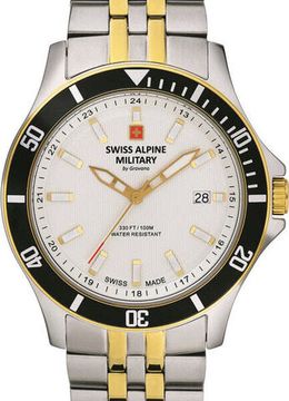 С браслетом Мужские наручные часы с серебряным браслетом Swiss Alpine Military 7022.1142 mens 42mm 10ATM