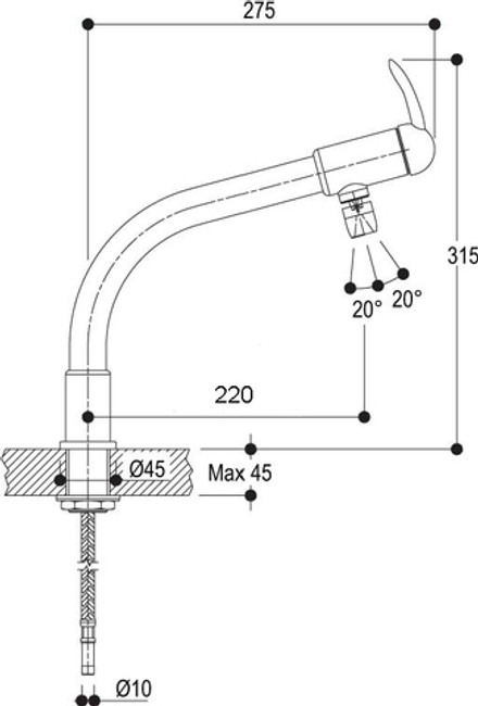 Смеситель для кухни Ritmonio Perigeo с вращающимся изливом, хром B0CU00CRL