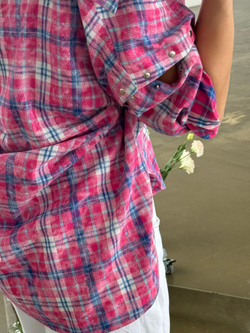 Рубашка трансформер в клетку розовая