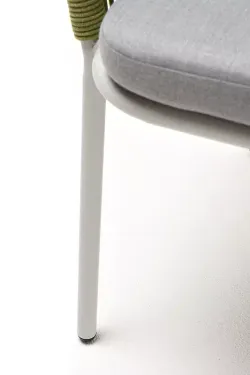 "Марсель" стул плетеный из роупа, каркас алюминий светло-серый (RAL7035) шагрень, роуп салатовый меланж круглый, ткань светло-серая