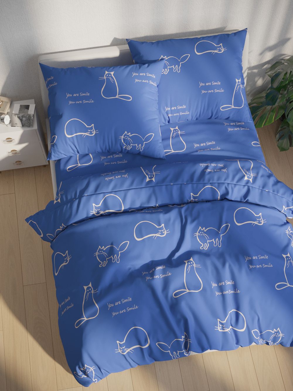 Простынь  перкаль Сказка "Котики на сиреневом" 240x215 см