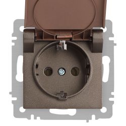 Розетка Intro Accent 6-203-08 с заземлением 2P+E Schuko с крышкой 16А-250В IP20 СУ AL/CU бронза