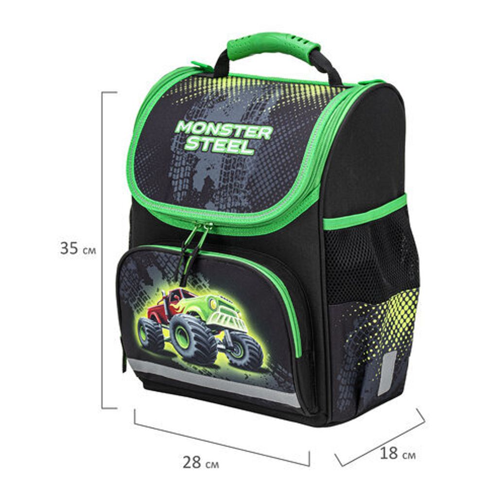 Ранец ПИФАГОР BASIC, с эргономичной спинкой, "Monster steel", 35х28х18 см, 270686