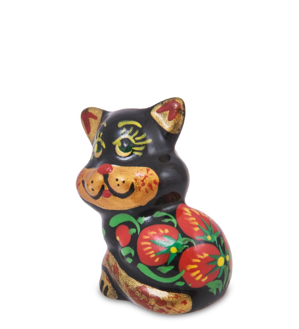 ГЛ-966 Фигурка «Кот-Лапик» хохлома (Гжельский фарфор)