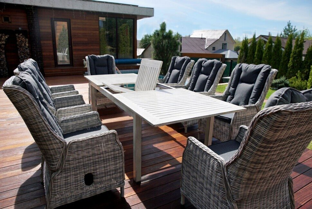 Набор садовой мебели из искусственного ротанга стол ТОСКАНА (алюминий) + 6 кресел ВЕРОНА (сер./коричн. ротанг)