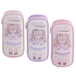 Пенал - косметичка Alingar, ПВХ/ткань, молния, 1 откидная планка, 210 х 90 х 45 мм, "Happy Day" девочка, микс (розовый, фиолет, св-роз), европодвес