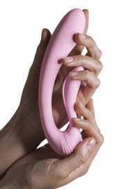 Розовый вибромассажер 18см с гибким клиторальным отростком Adrien Lastic G-Wave