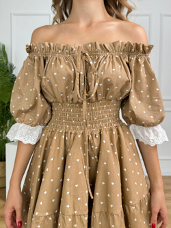 Сарафан платье летнее для девочки "Сердца на бежевом"