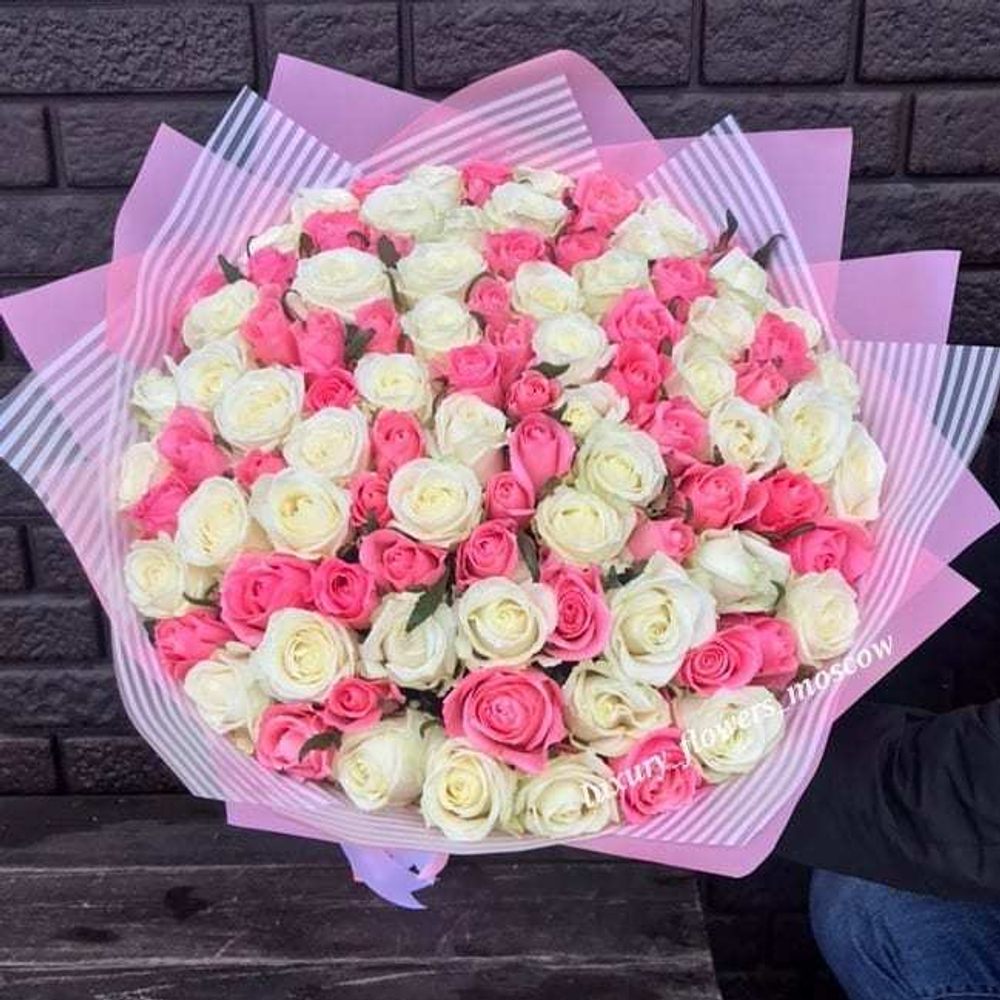 101 Белая и коралловая роза
