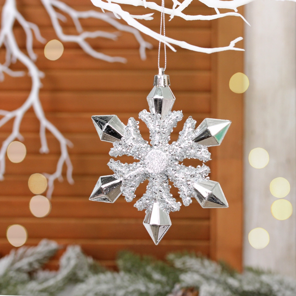 Ёлочная игрушка «Сияющая снежинка» 13*1.5*13.5 см, Серебро