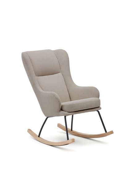 Maustin Кресло-качалка из бежевой овчины со стальной конструкцией и деревом бука