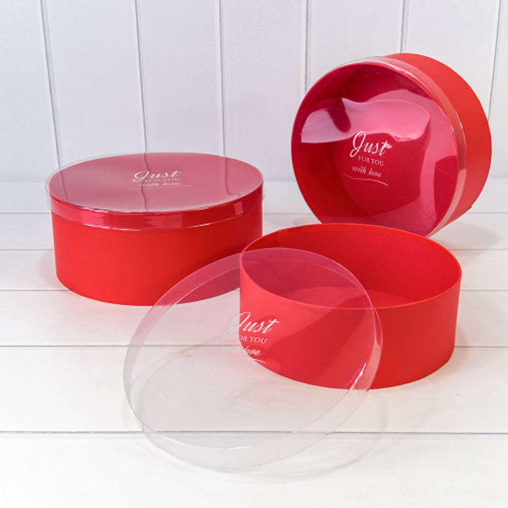 Коробка 26.5х11.2 см Набор 3 шт "Дизайнерская" с прозрачной крышкой (Красный)