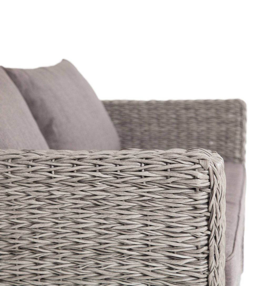 "Капучино" диван из искусственного ротанга (гиацинт) трехместный с подушками, цвет серый