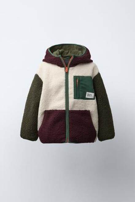 ZARA КУРТКА В ТИЛЕ КОЛОР-БЛОК, ЭКРЮ/ХАКИ