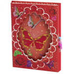 Блокнот в футляре, 14,5 см * 21,0 см, 7БЦ, Alingar, ламинация, фольга, замочек, линия, 40 л., "Бабочки и розы", красный
