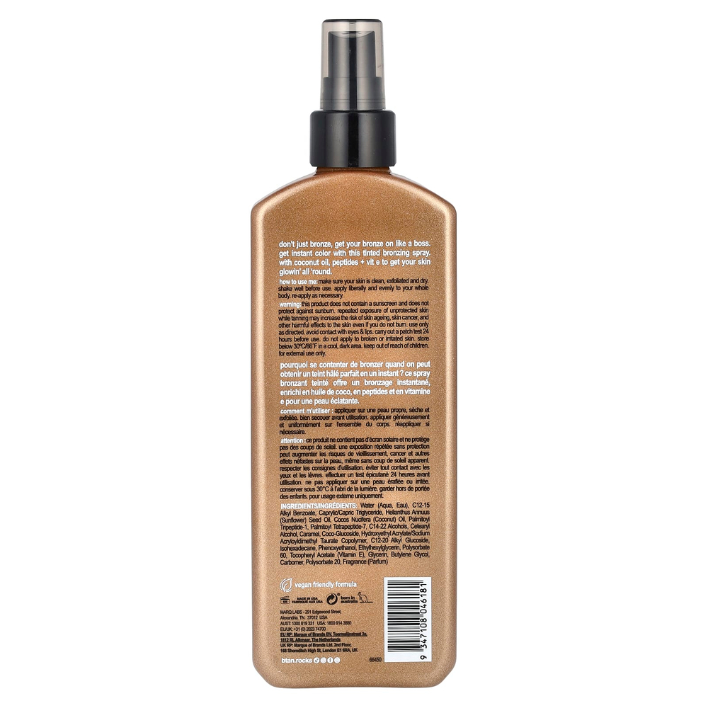 b.tan, Bronzed Like A Boss, бронзирующий лосьон-спрей с кокосовым маслом, пептидами и витамином E, 250 мл (8,45 жидк. унц.)