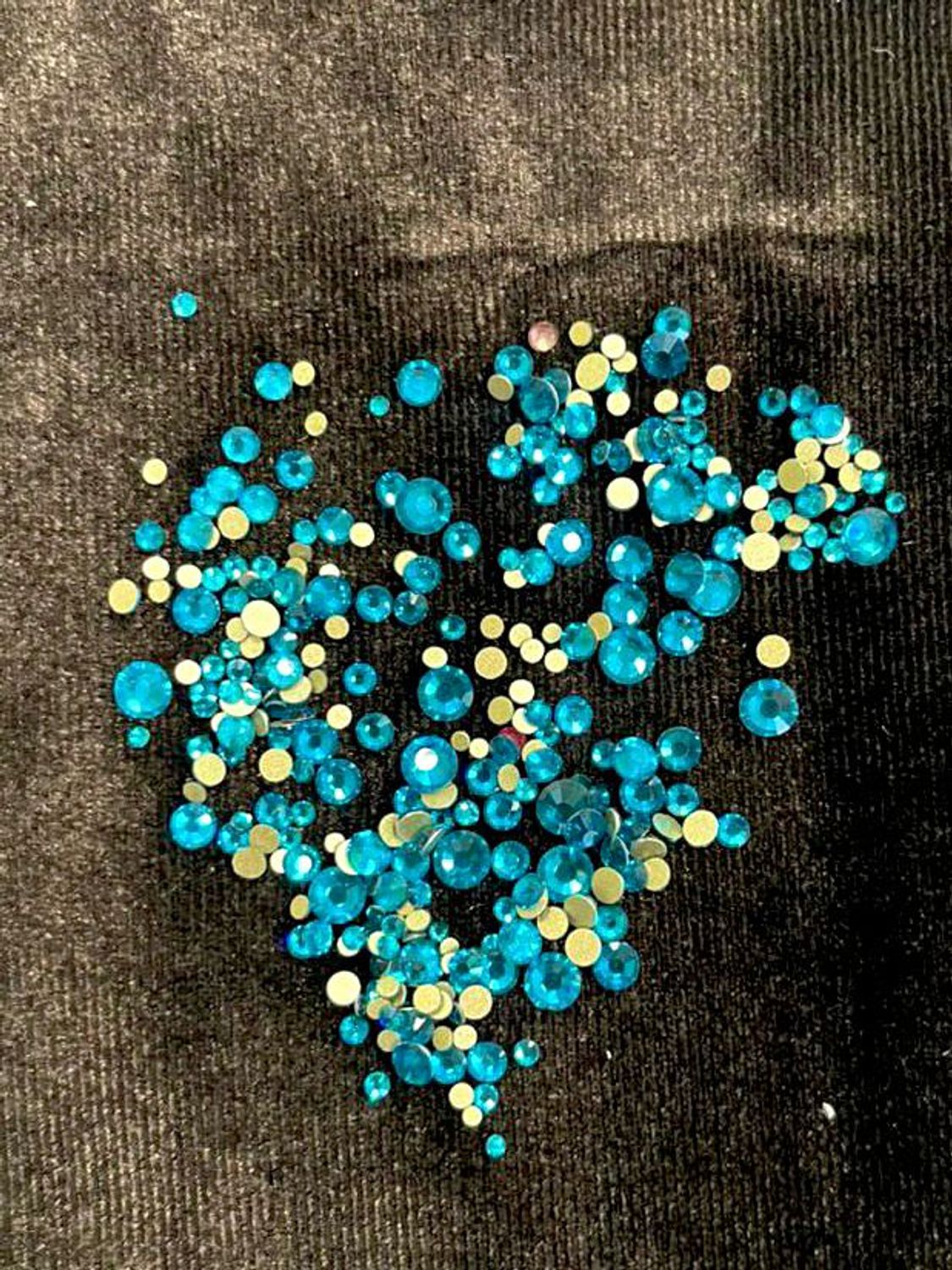 Стеклянные стразы  (размер микс) 1140шт, цвет бирюза