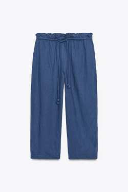 ZARA БРЮКИ ИЗ ЛЬНЯНОЙ ТКАНИ — ZW COLLECTION, ИНДИГО