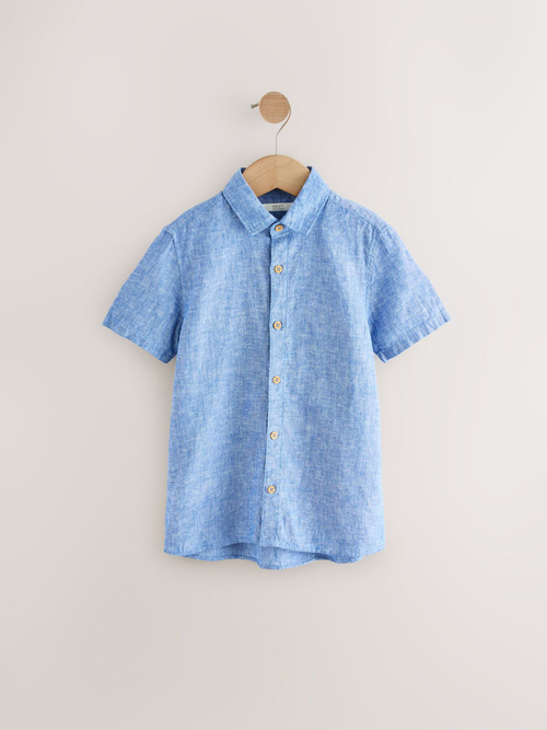 Рубашка льняная с коротким рукавом для мальчика Next AG5-921, 2 шт., Белый, Синий