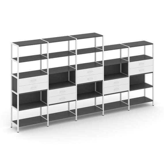 Shelf System Пятисекционный стеллаж пятиярусный с ящиками SN.STM-551 Антрацит/Белый/Металл Белый 393