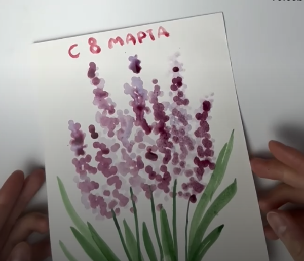 Рисуем лаванду ватными палочками