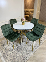 Круглый раздвижной стол "Лофт", белый каспий и стулья "Бостон" оливковый