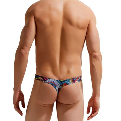 Мужские трусы-тонги с разноцветным геометрическим принтом (Размер: M) (Цвет: разноцветный)