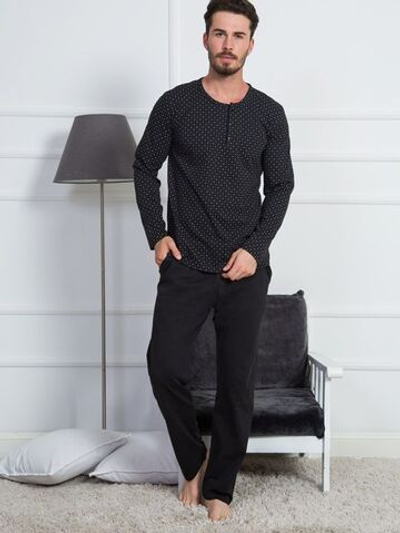 Мужская пижама с футболкой на пуговицах (Размер: M) (Цвет: черный)