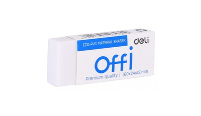 Ластик Deli Offi 60x24x12мм ПВХ белый EH03110