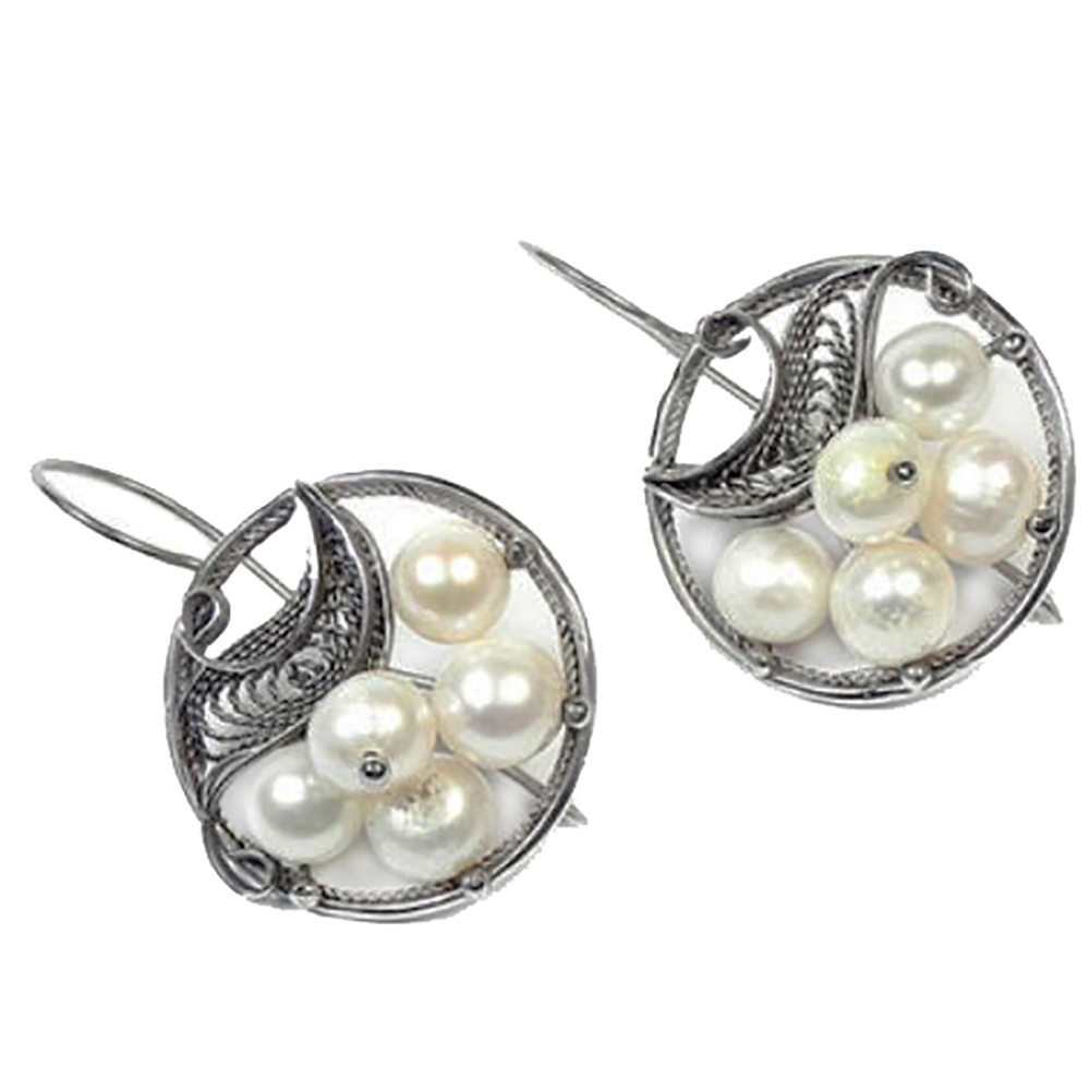 Серьги "Малинка" жемчуг, скань асс.