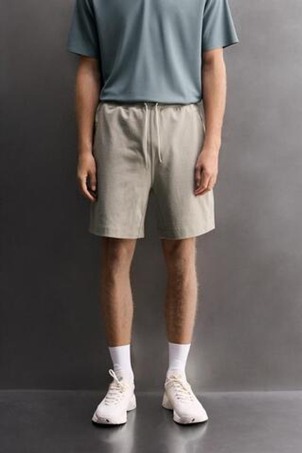 ZARA СПОРТИВНЫЕ ШОРТЫ ИЗ СМЕСОВОГО ХЛОПКА 9", КАМЕННО-СЕРЫЙ