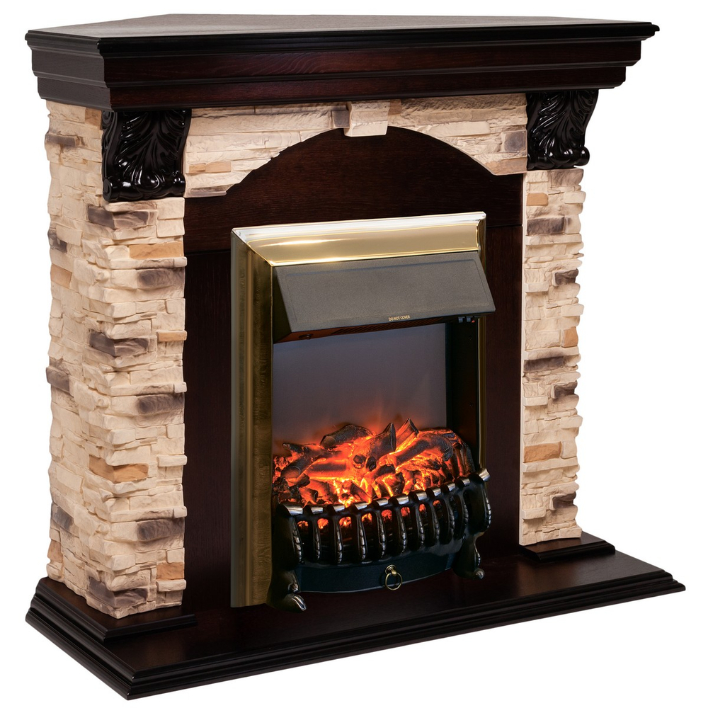 Электрокамин RealFlame Dublin Corner Rock AO античный дуб с очагом Fobos Lux Brass